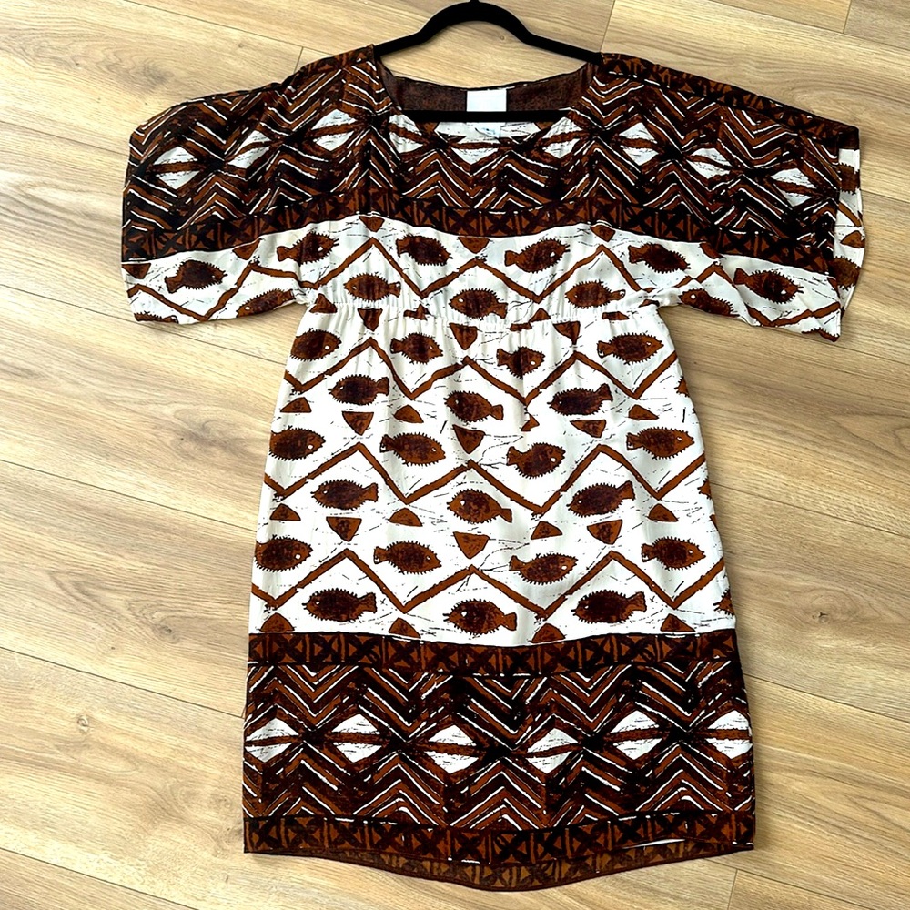 Anthropologie size 6 INS VNNY brown and cream 100% silk dress